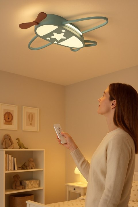 Lampa LED sufitowa plafon do pokoju dziecięcego ściemniana LUMELA + pilot samolot