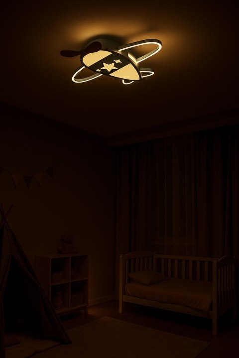 Lampa LED sufitowa plafon do pokoju dziecięcego ściemniana LUMELA + pilot samolot