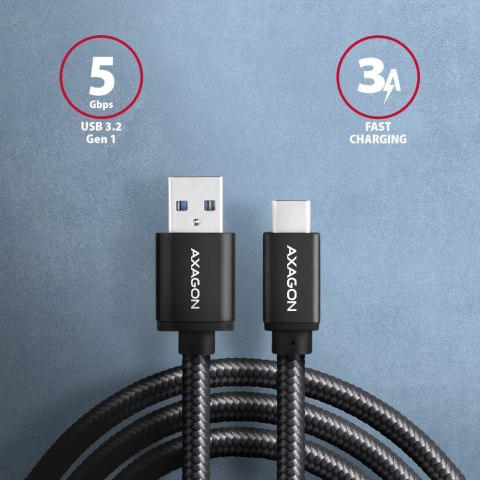 AXAGON BUCM3-AM15AB SPEED cable USB-C USB-A, 1.5m, USB 3.2 Gen 1, 3A, ALU, braid