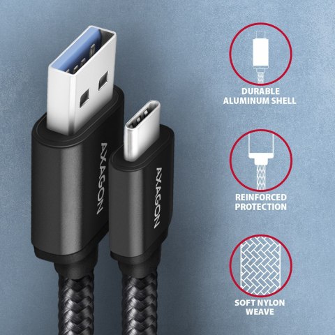 AXAGON BUCM3-AM15AB SPEED cable USB-C USB-A, 1.5m, USB 3.2 Gen 1, 3A, ALU, braid