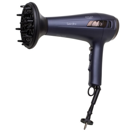 Adler Hair dryer with retractable power cord | AD 2273 | 2000 W | Number of temperature settings 3 | Diffuser nozzle | Dark Viol