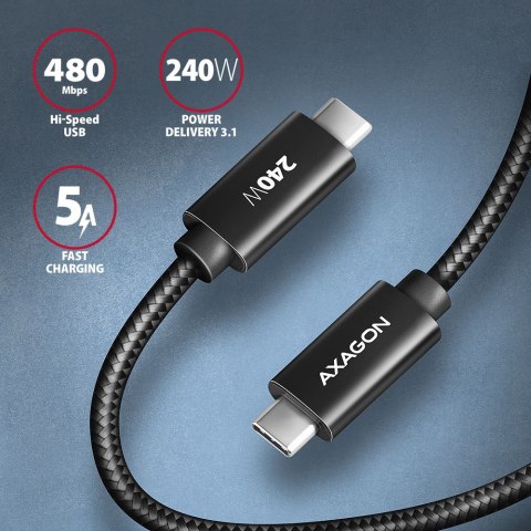 AXAGON Data and charging USB 480Mbps cable, 1 m | BUCM2-CM10AB | USB-C to USB-C
