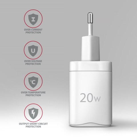 AXAGON Wallcharger 1x port USB-C, PD3.0 / PPS /QC4+/AFC/FCP/Apple, 20W | ACU-PD20W