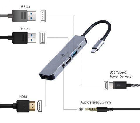 Cablexpert USB Type-C 5-in-1 multi-port adapter (Hub + HDMI + PD + stereo audio) | A-CM-COMBO5-02