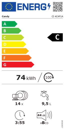 Candy Dishwasher | CI 4C4F1A | Built-in | Width 60 cm | Number of place settings 14 | Number of programs 8 | Energy efficiency c