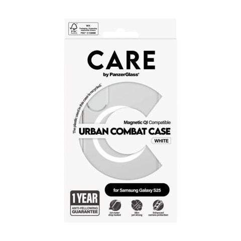 CARE by PanzerGlass Flagship Case Transparent Urban Combat w. White Qi Compatible Samsung Galaxy S25 | CARE