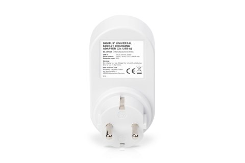 Digitus Universal USB Plug-in Charger with 2 x USB-A Sockets and Integrated Socket | DA-70617