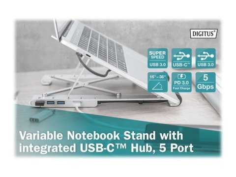 Digitus | Variable Notebook Stand with integrated USB-C Hub, 5 Port | DA-90424