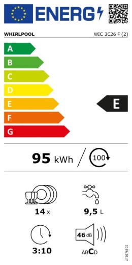 Dishwasher | WIC 3C26 F | Built-in | Width 59.8 cm | Number of place settings 14 | Number of programs 8 | Energy efficiency clas