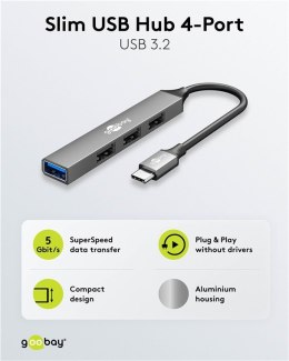 Goobay Slim 4-Port USB Hub, USB-C to USB-A, 5 Gbit/s | 74457