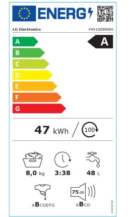 LG Washing Machine | F4X1008NWH | Energy efficiency class A | Front loading | Washing capacity 8 kg | 1400 RPM | Depth 56 cm | W