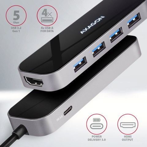 AXAGON SuperSpeed USB-C Combo 6in1 Hub | HMC-6H4A