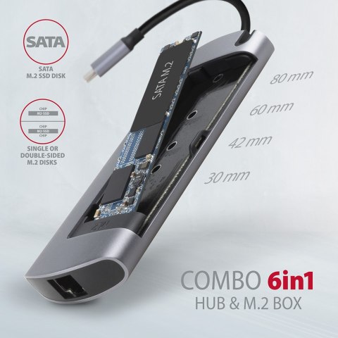 AXAGON SuperSpeed USB-C Combo 6in1 Hub | HMC-6M2