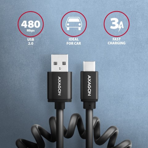AXAGON Twister Cable, 1.1 m | BUCM-AM20TB | USB Type A to USB Type C