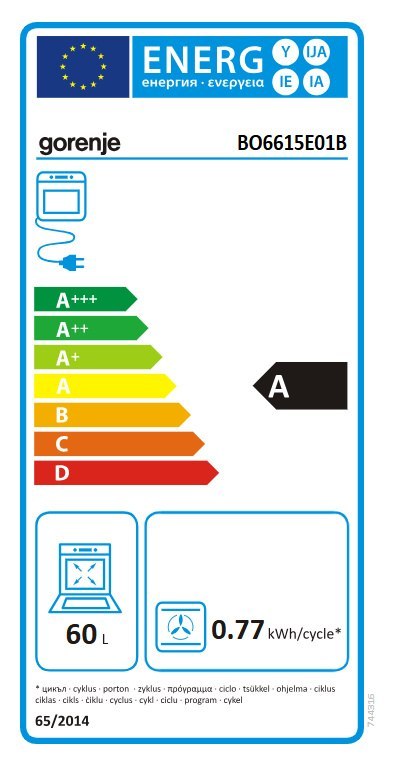 Gorenje Oven | BO6615E01B | 60 L | Electric | EnamelClean | Push pull buttons | Height 59.5 cm | Width 59.5 cm | Stainless steel