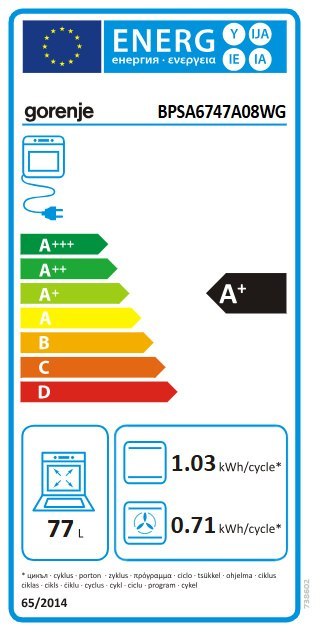 Gorenje Oven | BPSA6747A08WG | 77 L | Electric | AquaClean | Mechanical control | Steam function | Height 59.5 cm | Width 59.5 c