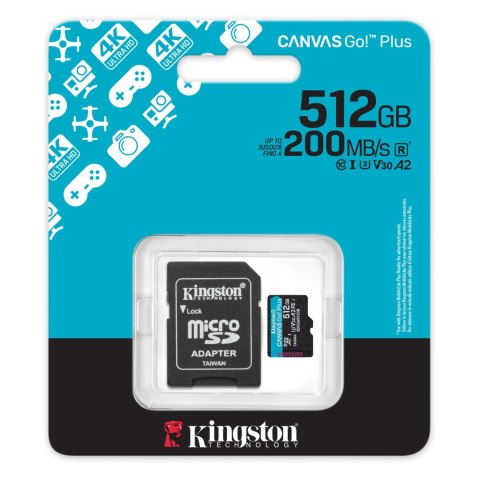Kingston | Canvas Go! Plus | 512 GB | microSD | Flash memory class Class 10, UHS-I, U3, V30, A2