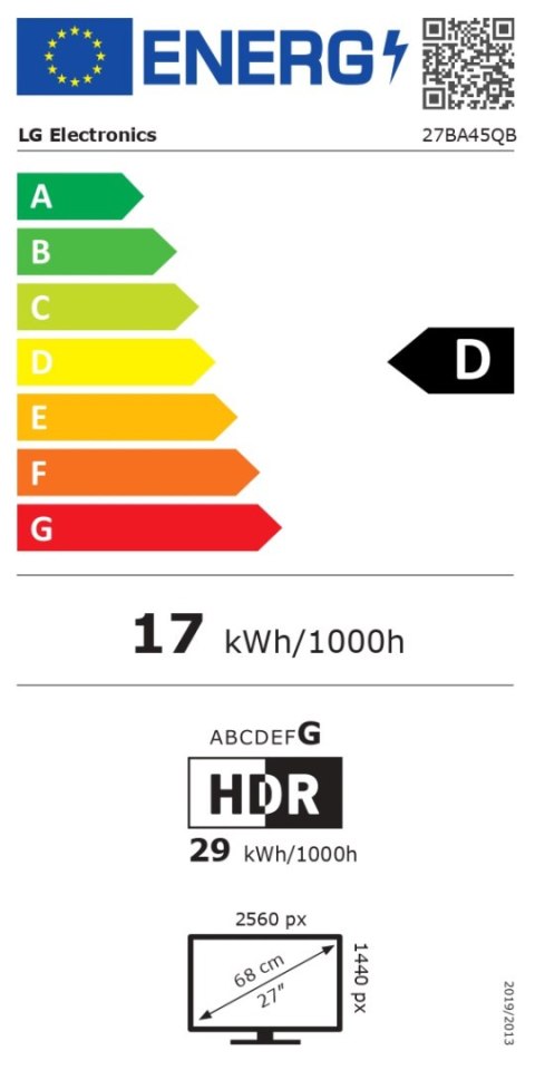 LG 27BA45QB-B 27" IPS/2560x1440/16:9/280cd/HDMI, DisplayPort, Headphone Out