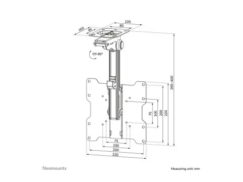 Neomounts FPMA-C020BLACK Monitor/TV mount ceiling 1 screen - 10-40" - max 20 kg - VESA 75x75-200x200 - h 26,5-40 cm - black