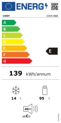 Lodówka Candy COHS 45EB, E, wolnostojąca, spiżarnia, wysokość 85 cm, pojemność chłodziarki 95 l, pojemność zamrażarki 14 l, czar
