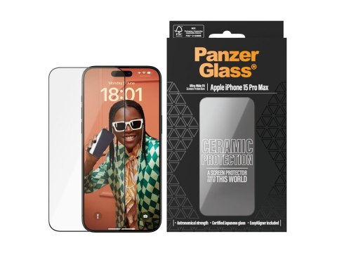 PanzerGlass Ceramic Protection dla iPhone 15 Pro Max | Ultra-Wide Fit z EasyAligner | PanzerGlass