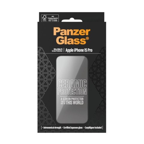 PanzerGlass Ceramic Protection dla iPhone 15 Pro | Ultra-Wide Fit z EasyAligner | PanzerGlass