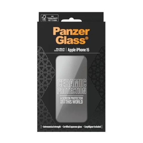 PanzerGlass Ceramic Protection dla iPhone 15 | Ultra-Wide Fit z EasyAligner | PanzerGlass