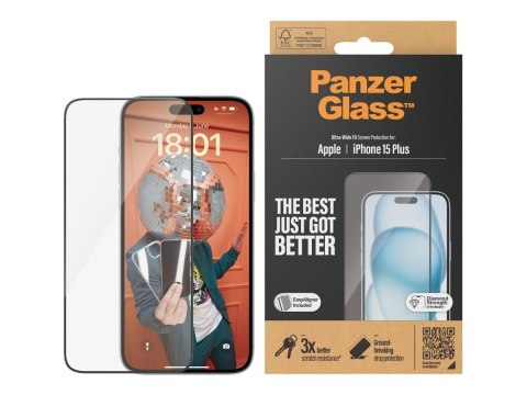 PanzerGlass | Ochraniacz ekranu - szkło | Apple iPhone 15 Plus | Szkło hartowane | Czarny | Przezroczysty