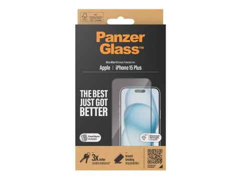 PanzerGlass | Ochraniacz ekranu - szkło | Apple iPhone 15 Plus | Szkło hartowane | Czarny | Przezroczysty