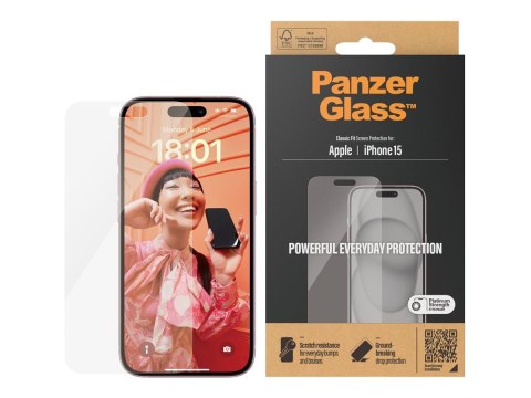 PanzerGlass | Ochraniacz ekranu - szkło | Apple iPhone 15 | Politereftalan etylenu (PET) | Przezroczysty