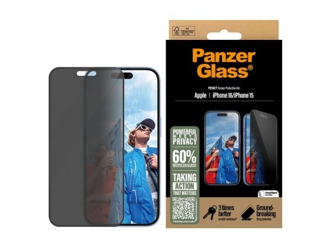 PanzerGlass Privacy Screen Protector iPhone 16 / iPhone 15 | Ultra-Wide Fit