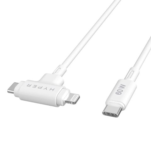 Hyper HyperJuice Silikonowy kabel USB-C do USB-C i Lightning Hybrid 60W, biały | Hyper