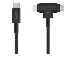 Hyper HyperJuice Silikonowy kabel USB-C do USB-C i Lightning Hybrid 60W, czarny | Hyper