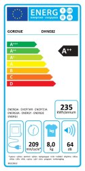 Gorenje Dryer Machine | DHNE82 | Energy efficiency class Class A++ | Front loading | 8 kg | LED | Depth 55 cm | White