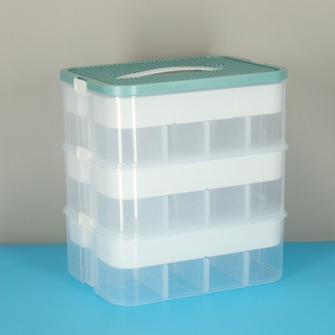 Organizer pudełko pojemnik na klocki zabawki drobiazgi z pokrywą przegródkami 3 piętra warstwy