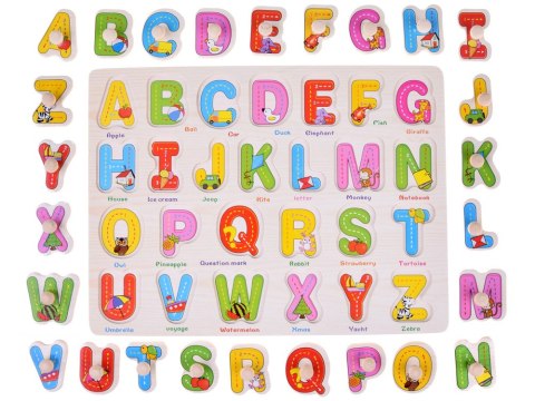 Literki drewniane ABECADŁO drewniane 2w1 + język angielski ZA4751