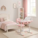 Biurko dziecięce szkolne regulowane krzesło lampka LED USB różowe