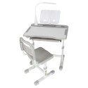 Biurko dziecięce szkolne regulowane krzesło lampka LED USB szare
