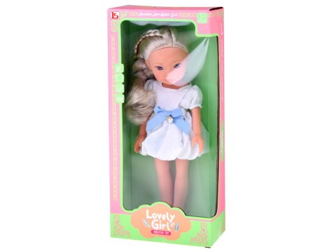 Lovely Girl Urocza Lalka w białej sukience z niebieską kokardką 33cm ZA5850