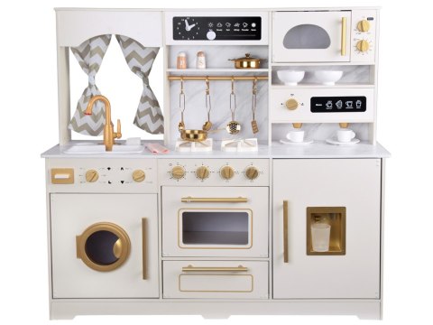 Duża Kuchnia drewniana Styl Glamour Złote dodatki Światło + dźwięk ZA5270