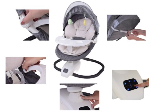 Leżaczek Bujaczek Krzesełko 3w1 z Moskitiera dla Niemowląt + Pilot ZA5822