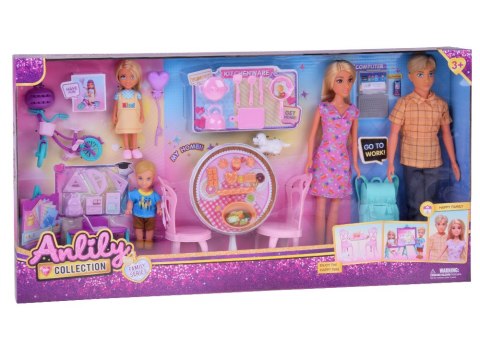 Anlily Duży zestaw RODZINA LALEK Kuchnia i mebelki + szkoła i praca ZA5699