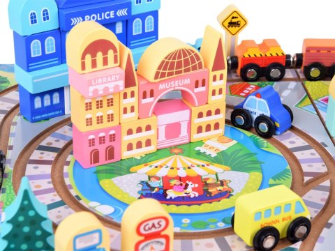 Drewniana Kolejka Zestaw Klocków zbuduj Miasto + Pociąg Walizka 89 ZA5374 Drewniana Kolejka Zestaw Klocków zbuduj Miasto + Pociąg Walizka 89 ZA5374