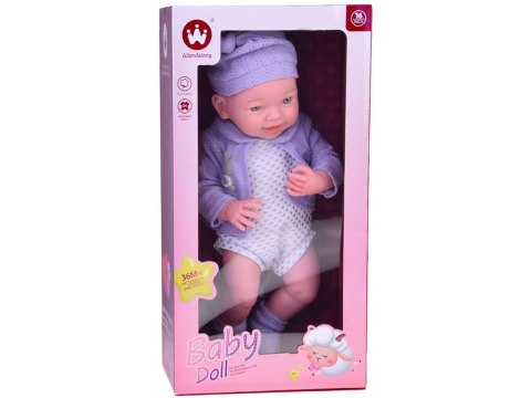 Uśmiechnięta Lalka bobas 40cm laleczka dzidziuś fioletowy sweterek ZA5321 Uśmiechnięta Lalka bobas 40cm laleczka dzidziuś fioletowy sweterek ZA5321