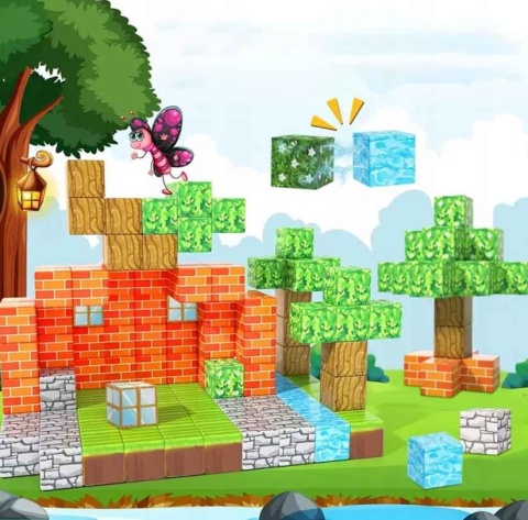 KLOCKI MAGNETYCZNE KLOCKI SZEŚCIANY 100 KLOCKÓW ZABAWKI MONTESSORI