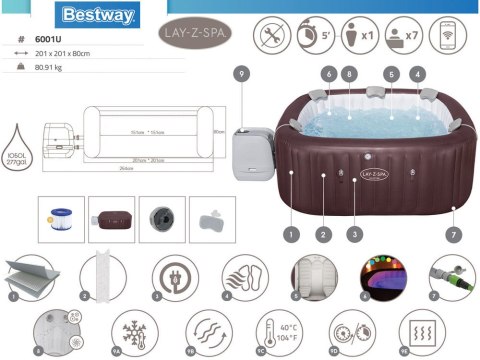 Bestway Lay-z-Spa Maldives Pro7 2025 jacuzzi WiFi aplikacja LED 5-7os 6001U Bestway Lay-z-Spa Maldives Pro7 2025 jacuzzi WiFi aplikacja LED 5-7os 6001U