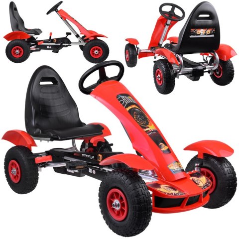 Czerwony sportowy GOKART na pedały dla dzieci do 50kg Pompowane koła SP0209