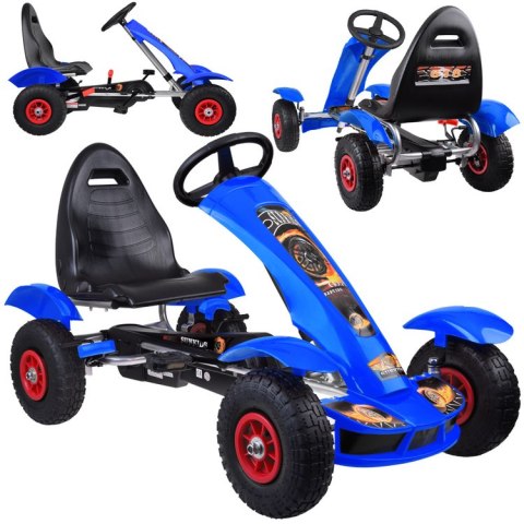 Niebieski sportowy GOKART na pedały dla dzieci 50kg Pompowane koła SP0209