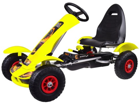 Żółty sportowy GOKART na pedały dla dzieci do 50kg - Pompowane koła SP0209 Żółty sportowy GOKART na pedały dla dzieci do 50kg - Pompowane koła SP0209