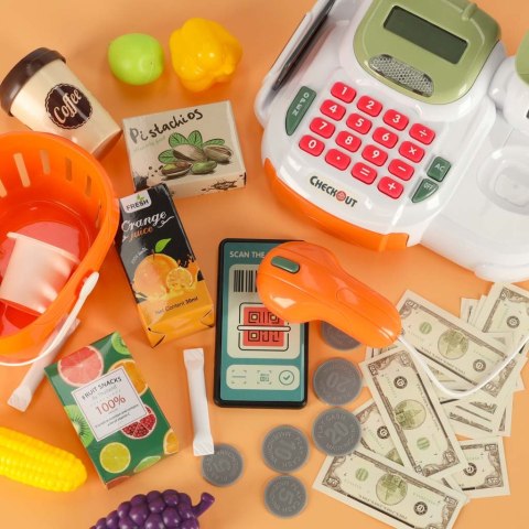 Kasa fiskalna dla dzieci supermarket sklep skaner kalkulator koszyk z akcesoriami 36 el.